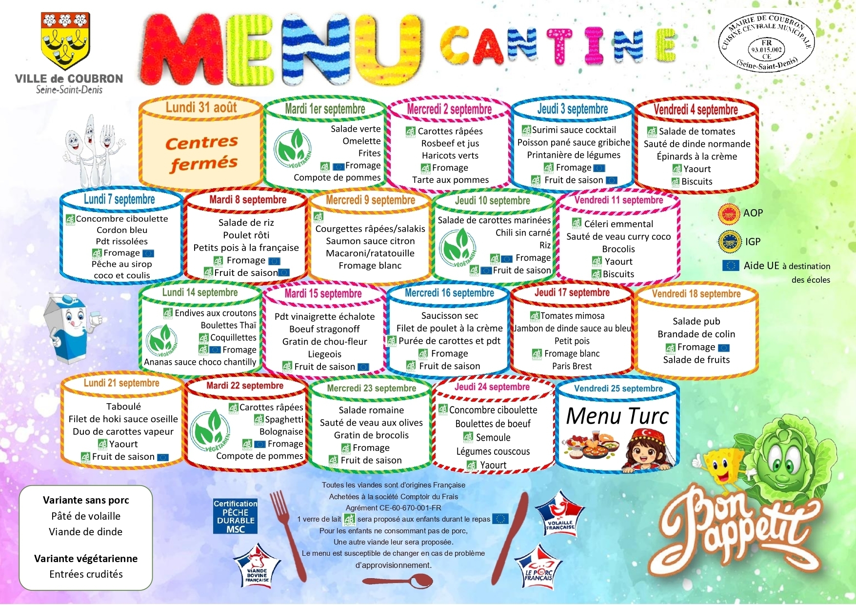 Menu du 1er au 25 septembre 2026