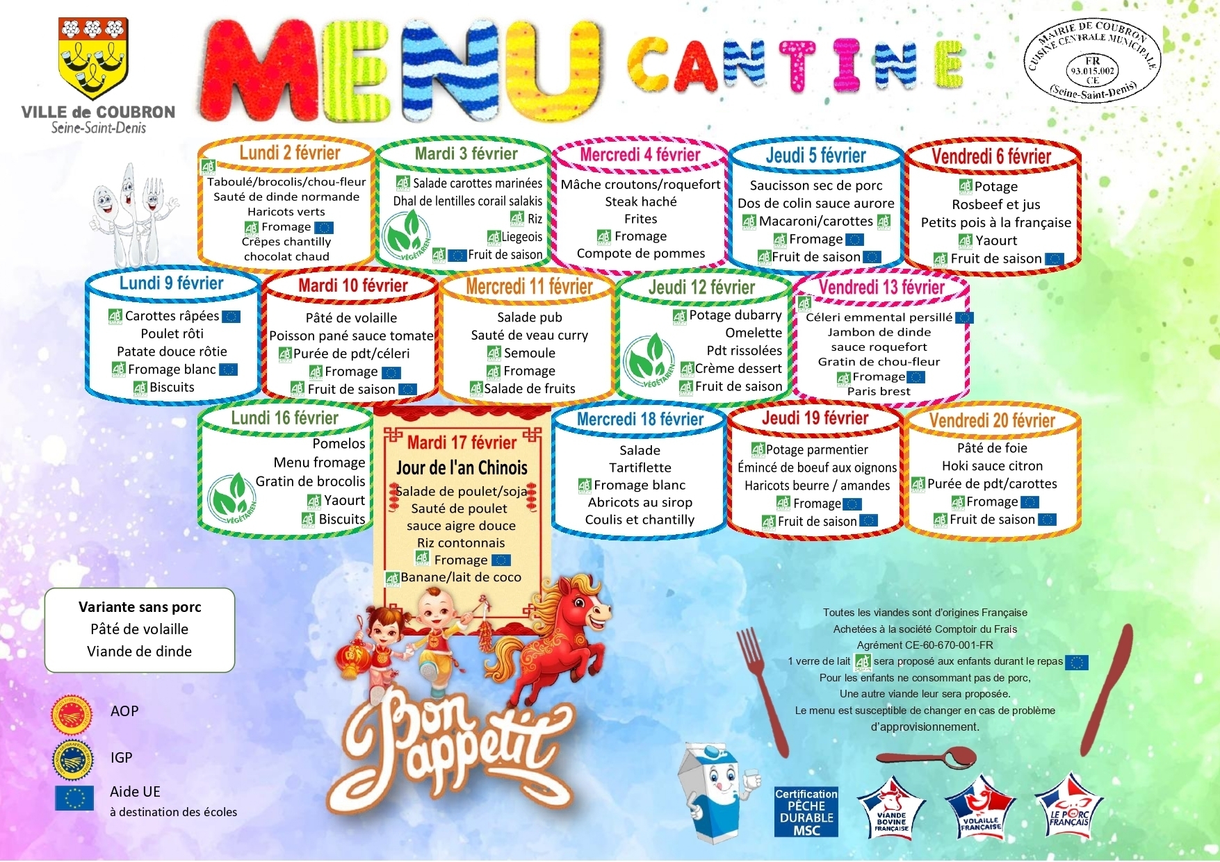 Menu du 2 au 20 février 2026