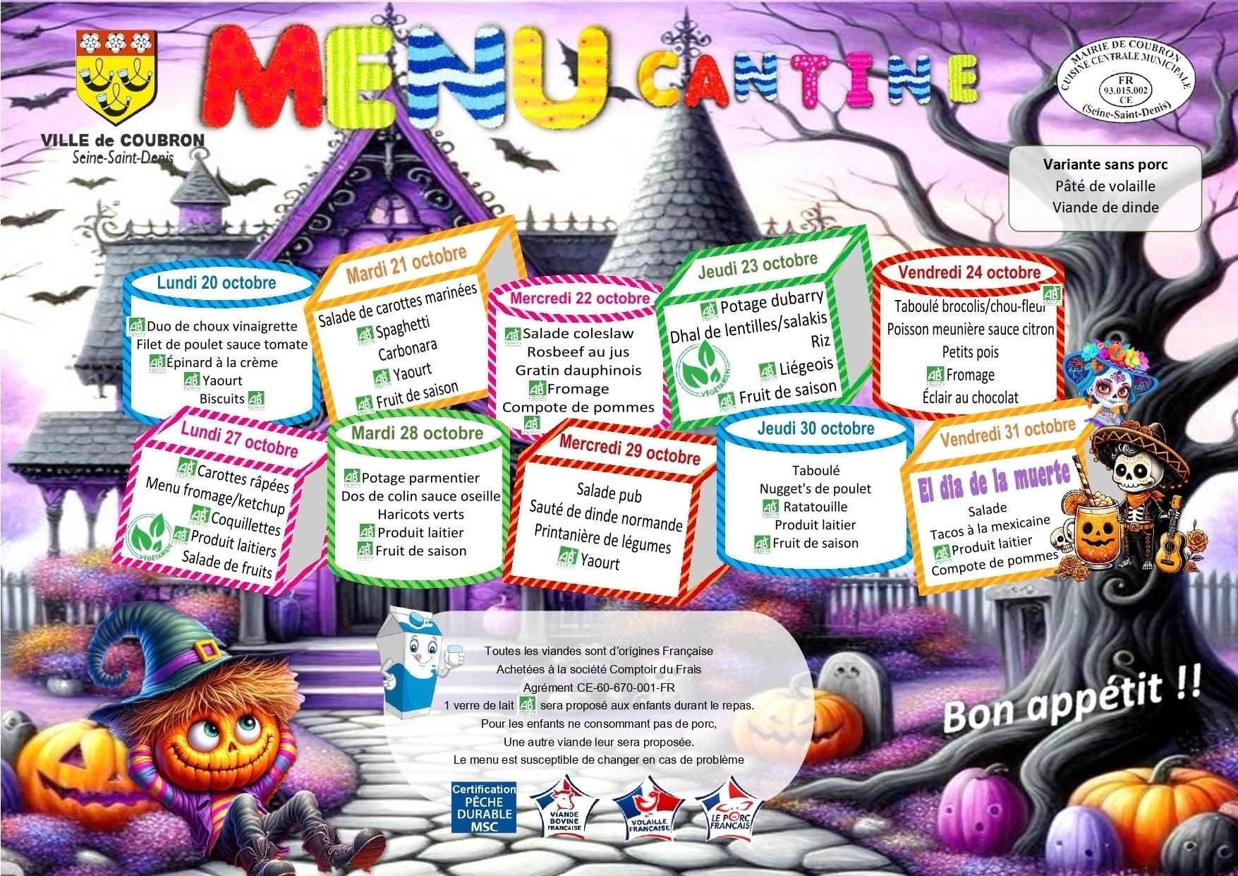 Menu vacances de la Toussaint 2025